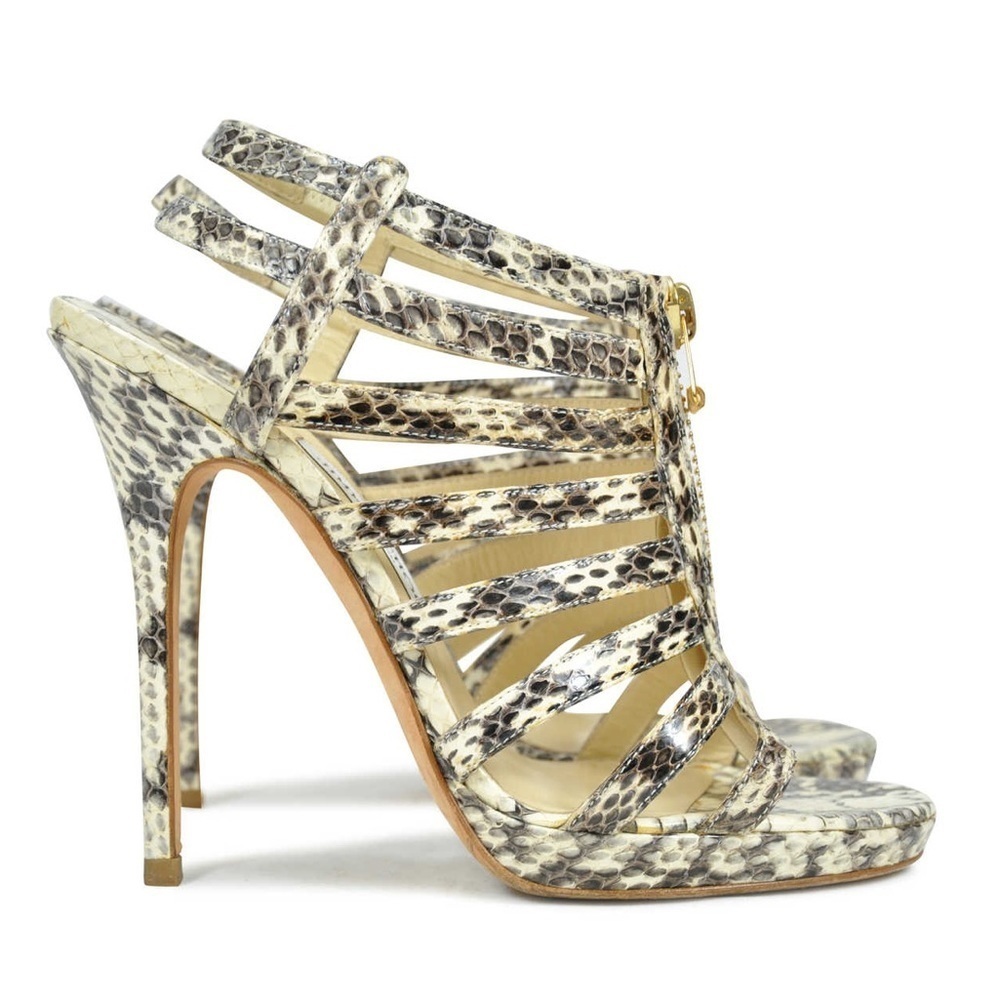 Jimmy Choo Glenys Caged Zipper Gladiator Celebrity Leather Peep Toe Sandals 40